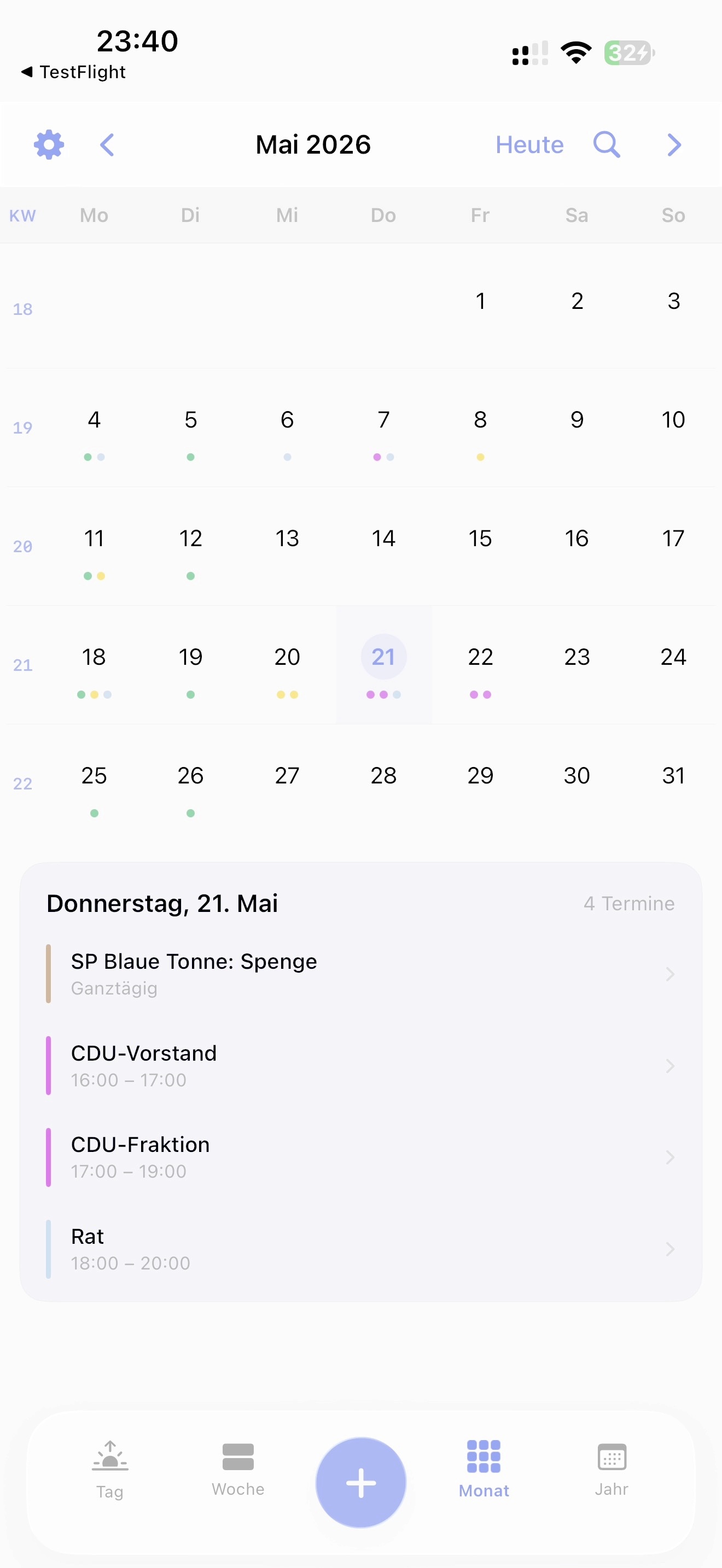 Monatsansicht in Weeknor